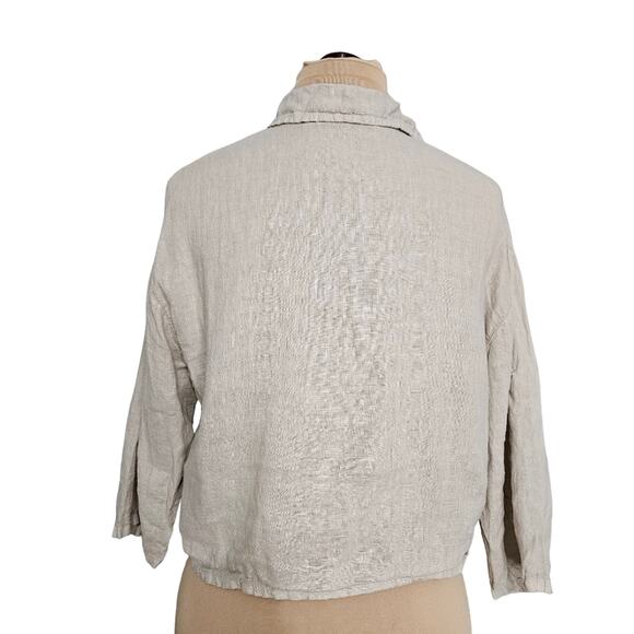 Modamalfi Top 100% Linen Made in Italy Natural Cropped Art 3521 Medium Womens - Picture 2 of 11